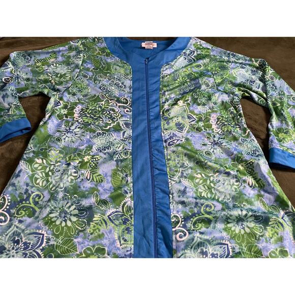 Collections Etc Full Length Robe Housecoat SZ Large Abstract Blue Green pattern - Picture 9 of 9